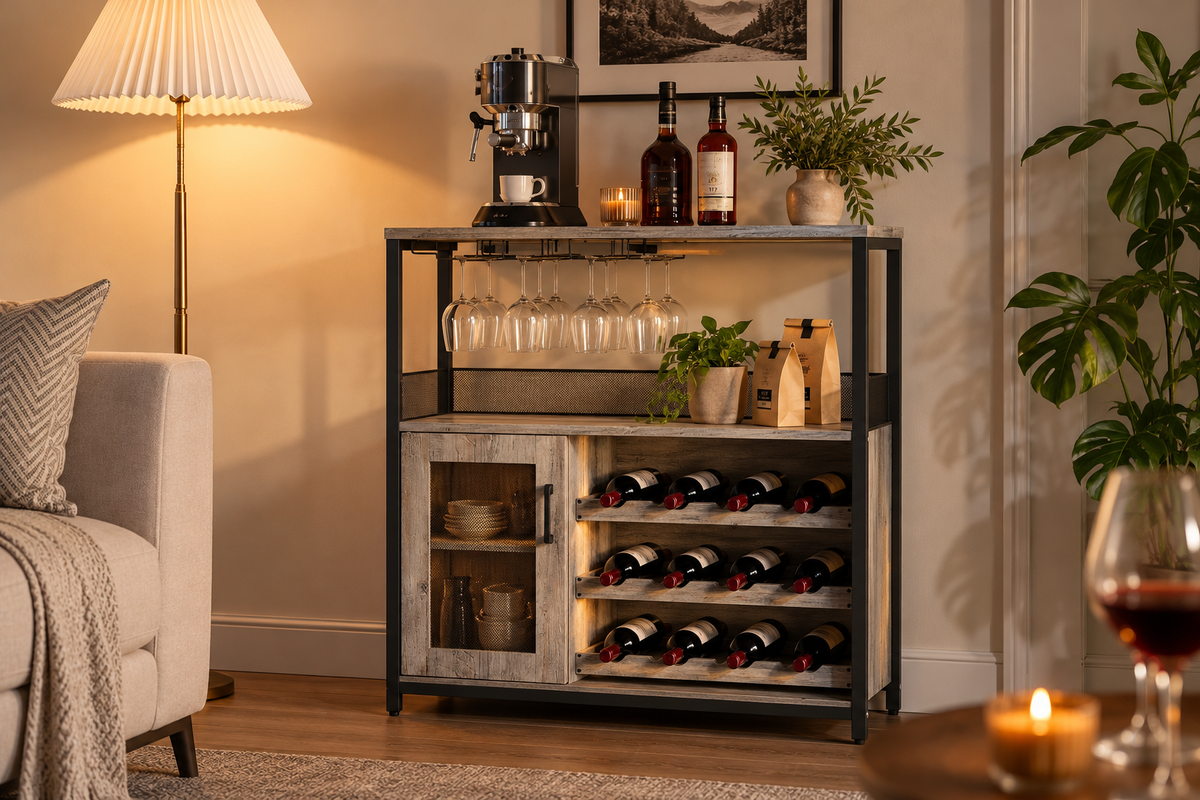 Meuble bar à vin avec porte-bouteilles et porte-verres - vue détaillée 3
