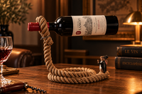 Porte-bouteille effet corde en métal avec bouteille en équilibre