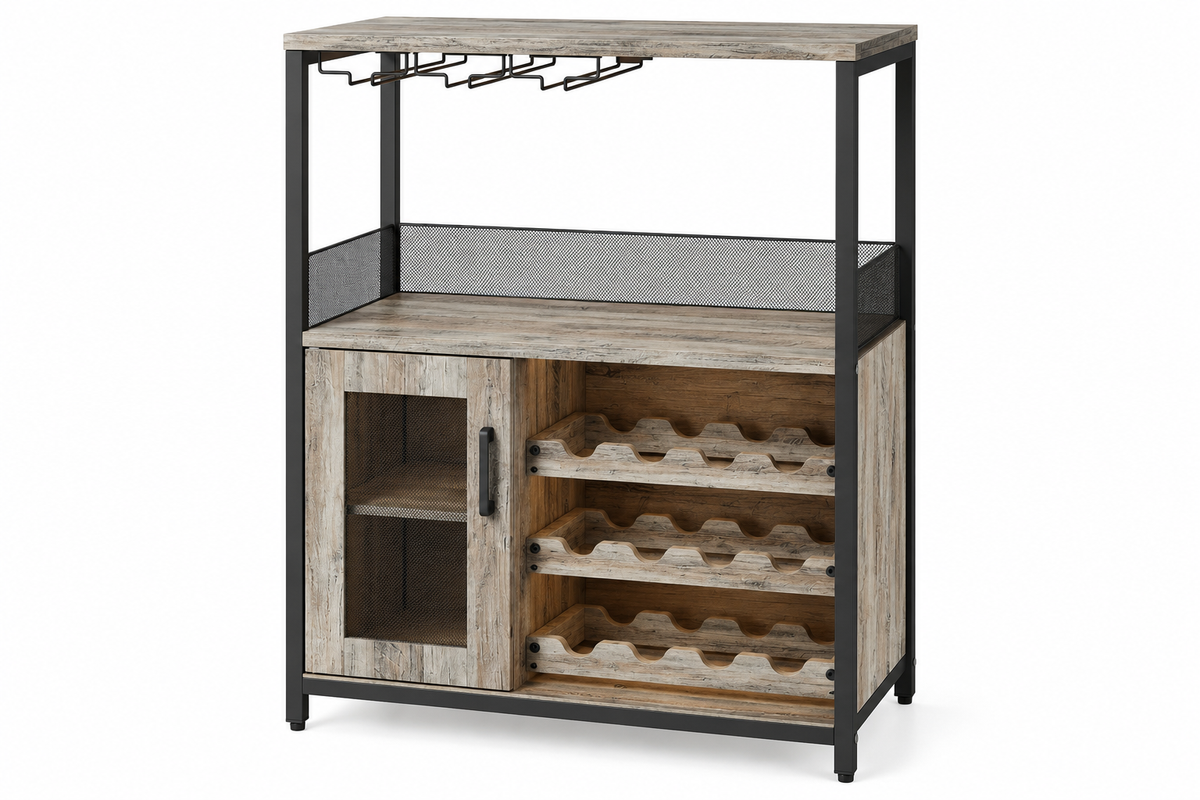 Meuble bar à vin avec porte-bouteilles et porte-verres - vue produit