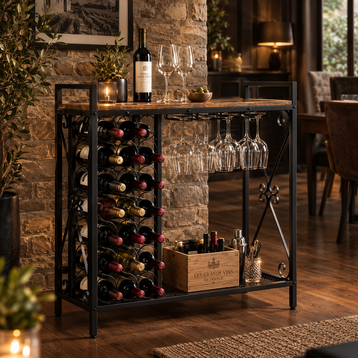 Meuble bar à vin 21 bouteilles avec porte-verres - vue détaillée 3