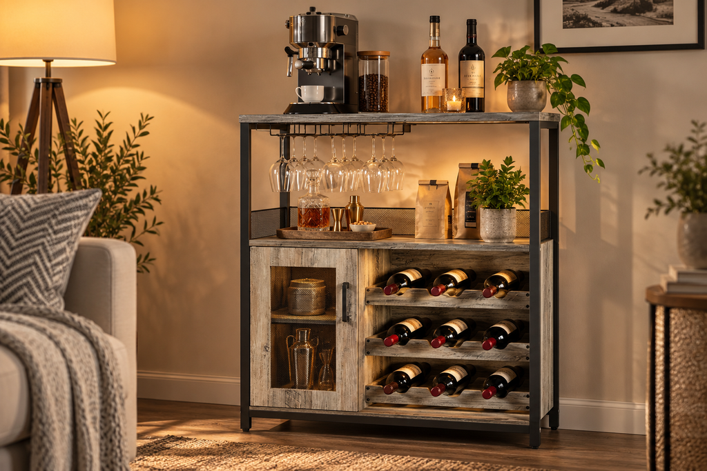 Meuble bar à vin avec porte-bouteilles et porte-verres - vue détaillée 2
