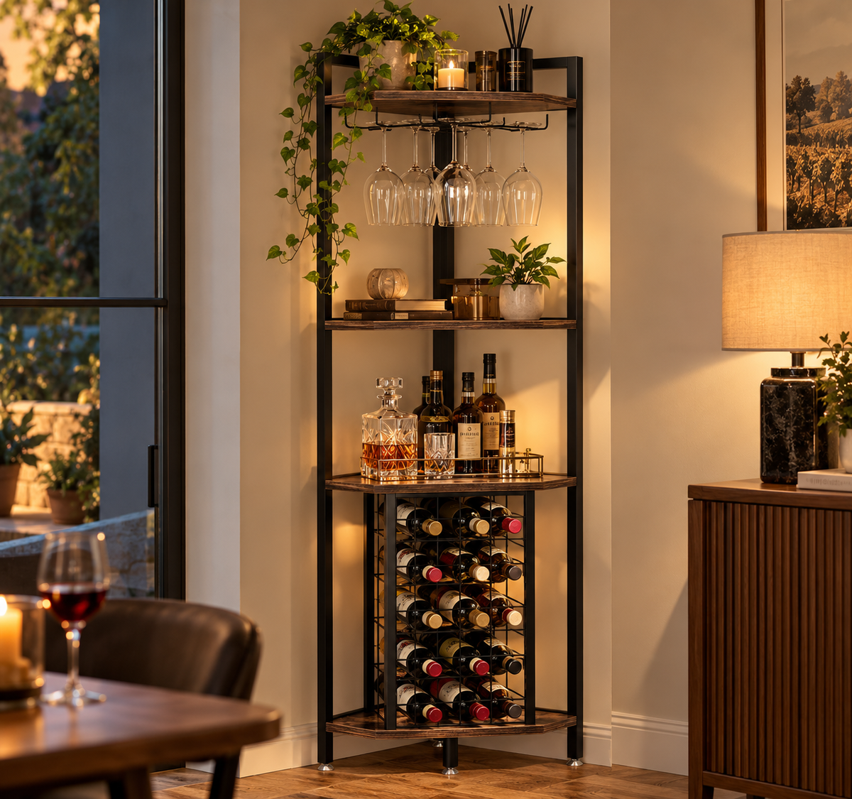Meuble bar d'angle avec comptoir et porte-verres - vue détaillée 3
