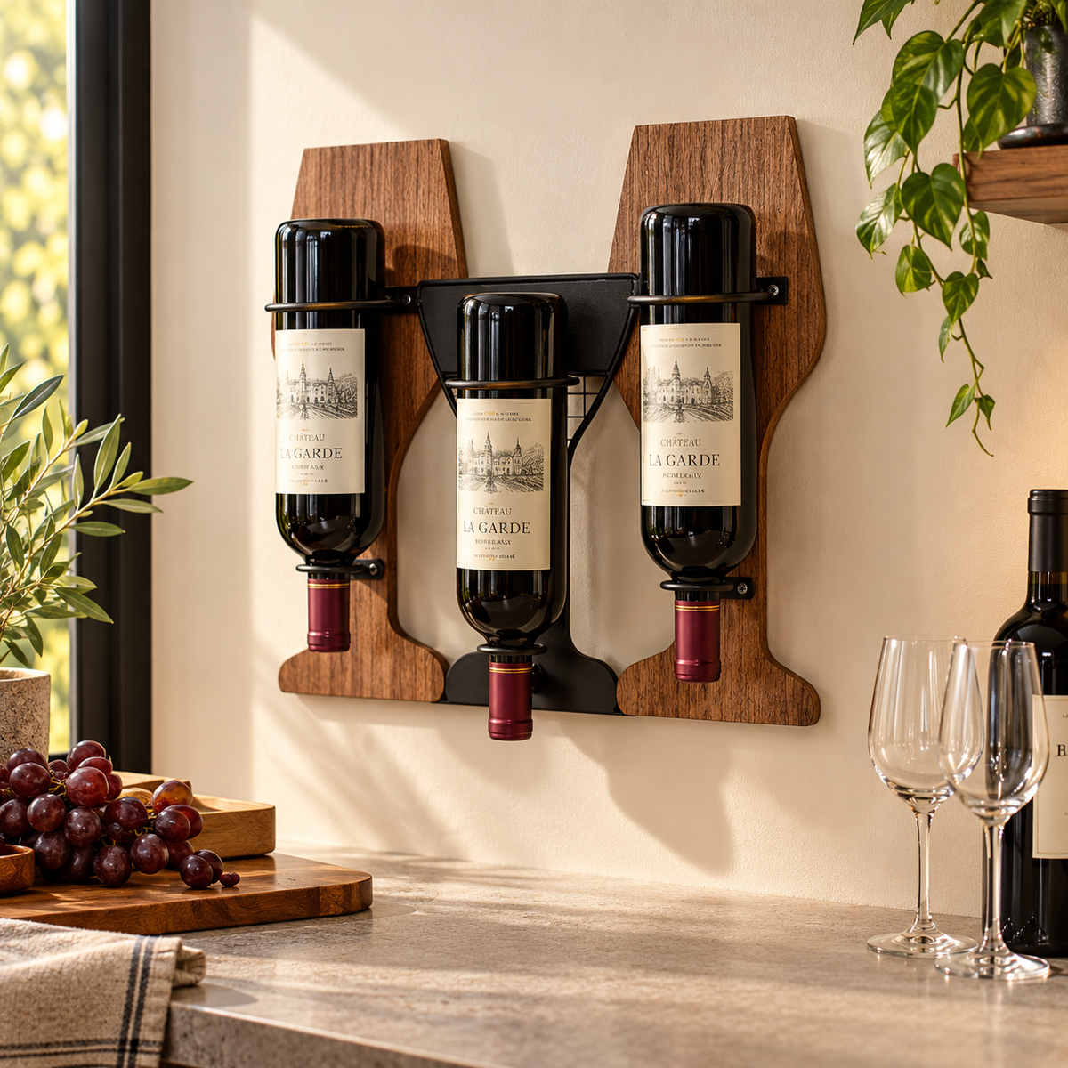 Range-bouteilles en métal 3 ou 4 bouteilles dans une cuisine contemporaine