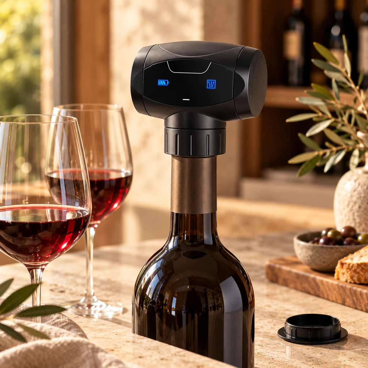 Kit sommelier électrique 5-en-1 présenté dans un espace bar