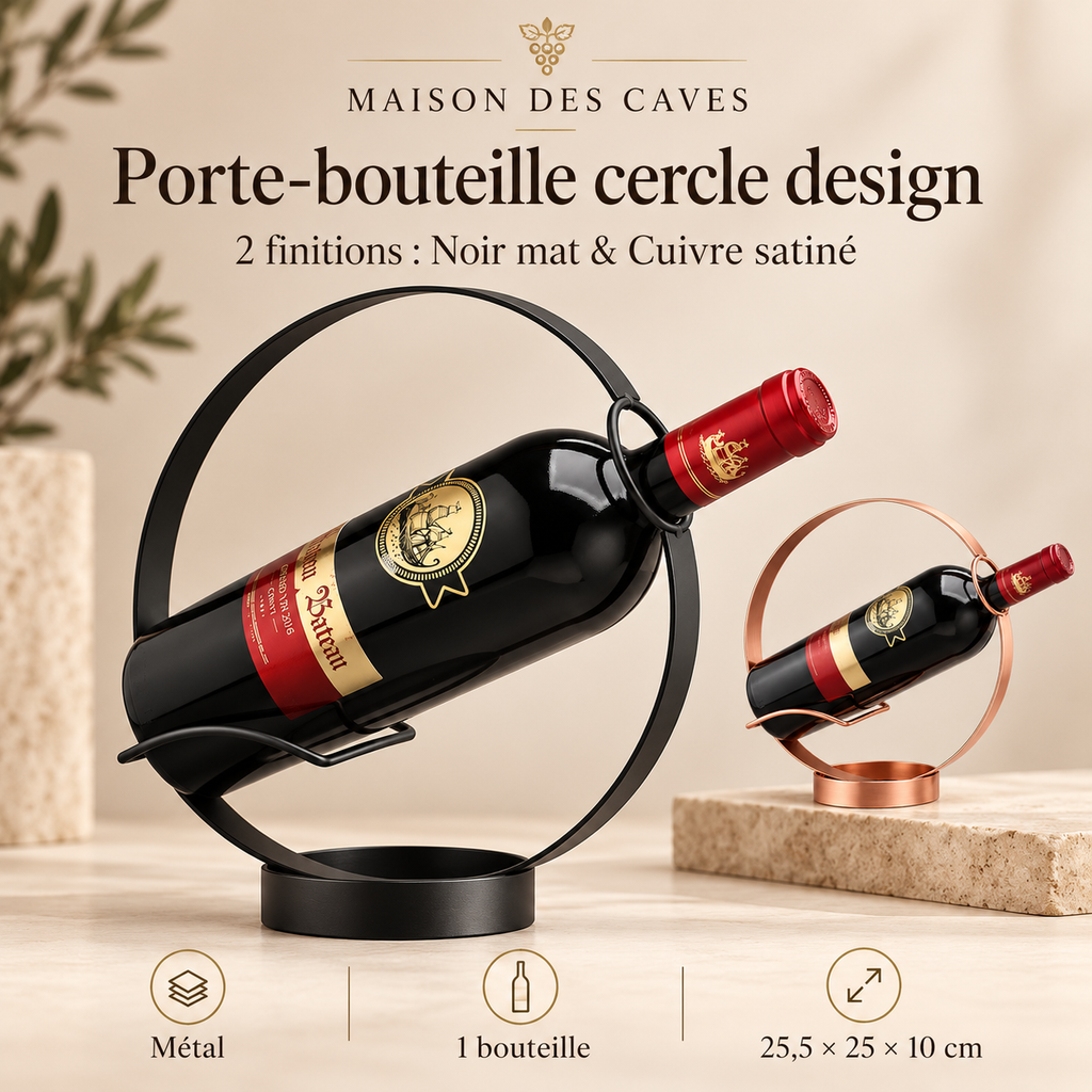Porte-bouteille design en métal sur une console décorative