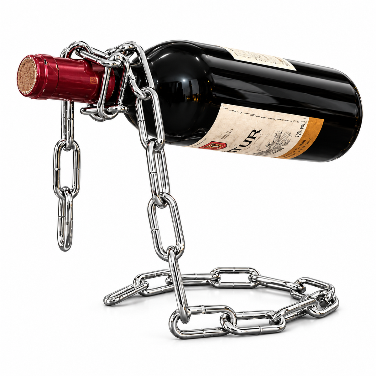 Support bouteille effet chaîne en métal Maison des Caves