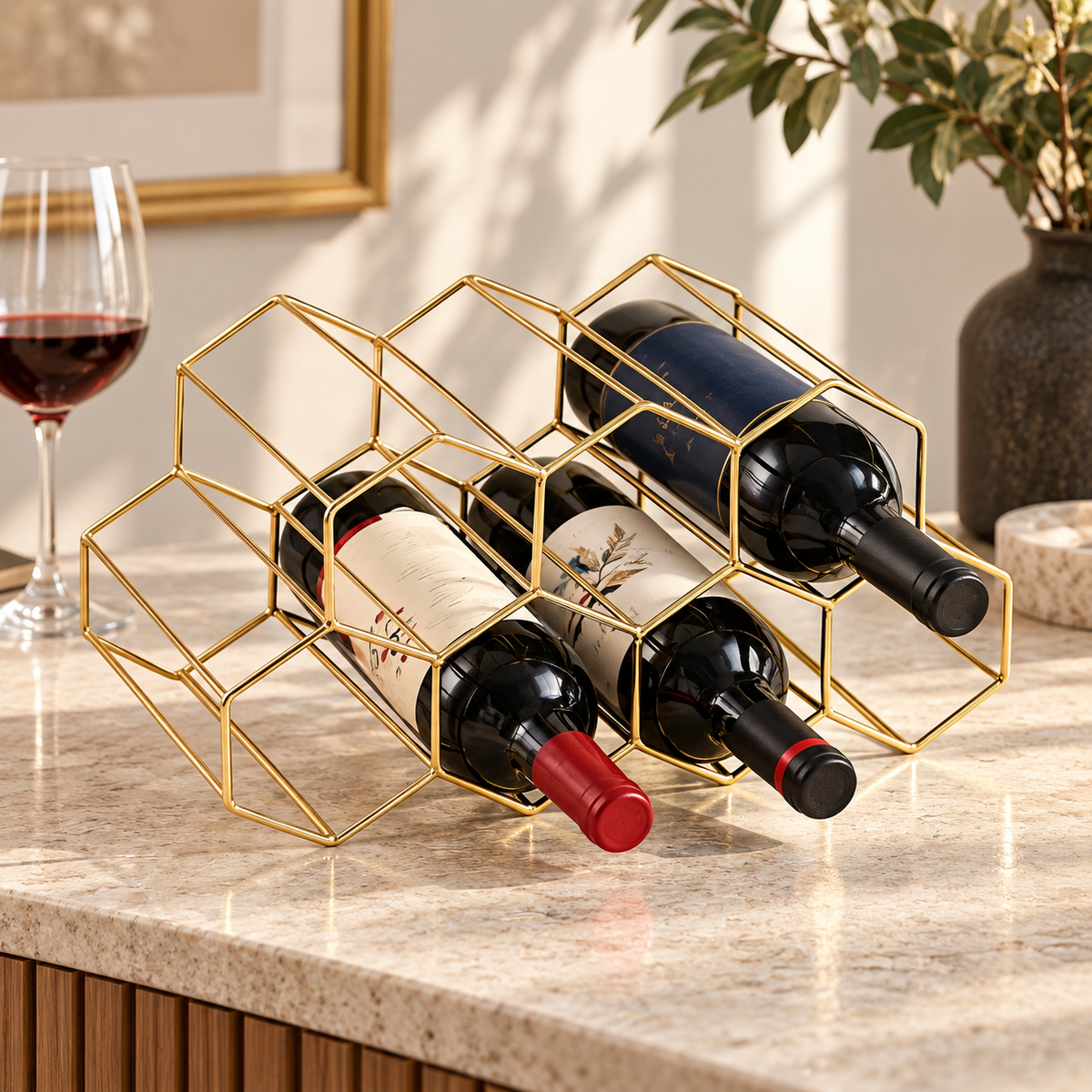Casier à vin 7 bouteilles blanc ou bronze dans un intérieur contemporain