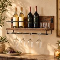 Étagère murale à vin avec bouteilles et verres dans un intérieur contemporain
