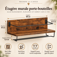 Étagère murale à vin avec porte-verres - détail de la structure