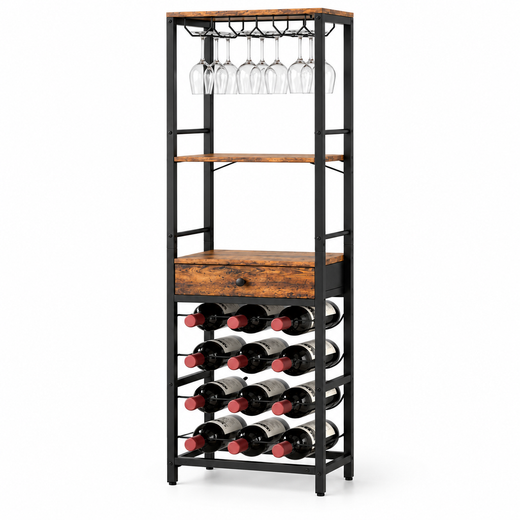 Meuble à vin vertical avec porte-bouteilles et porte-verres - vue produit