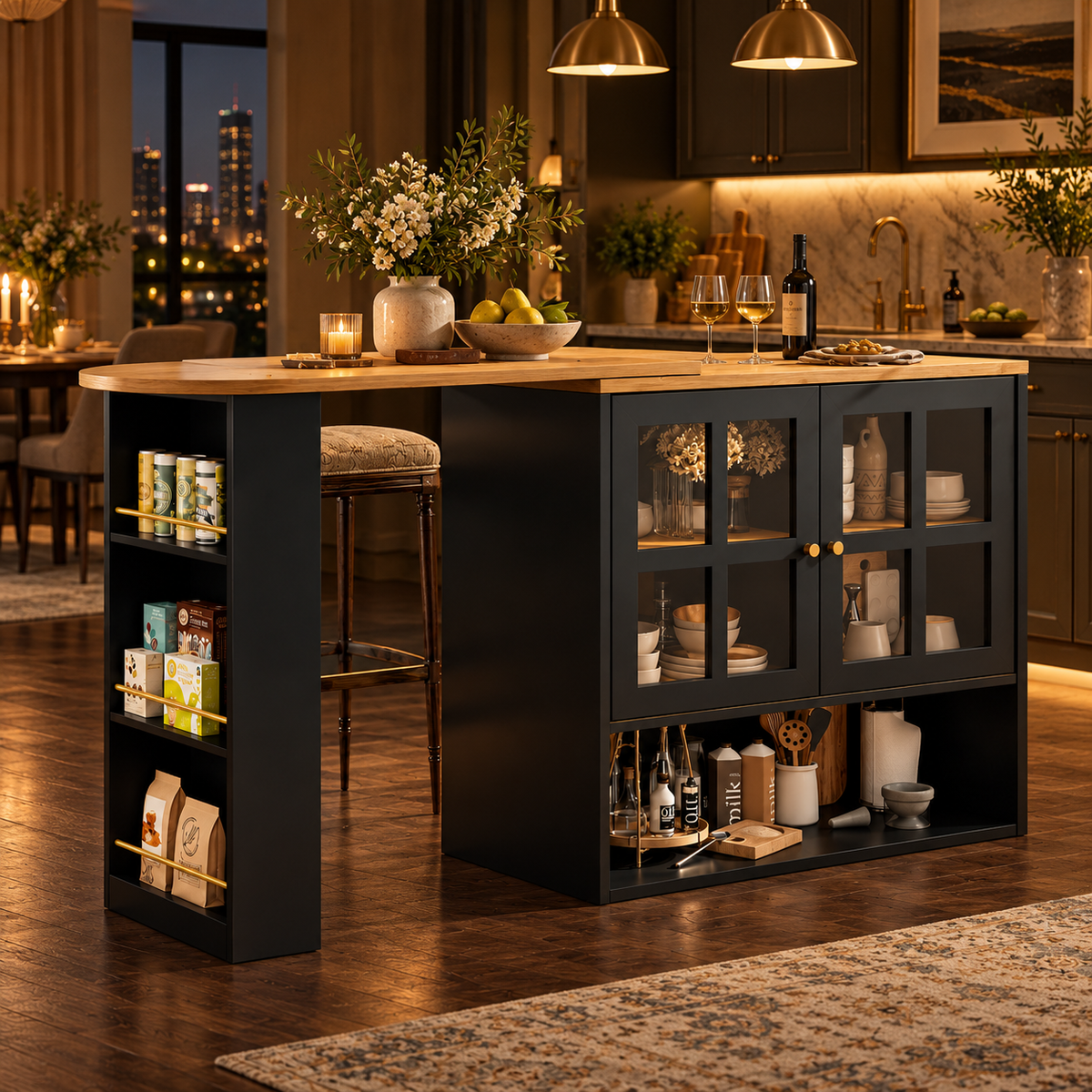 Meuble bar pliable avec plateau rabattable - mise en situation
