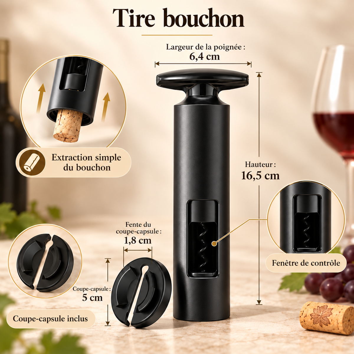 Tire-bouchon manuel pour bouteille de vin