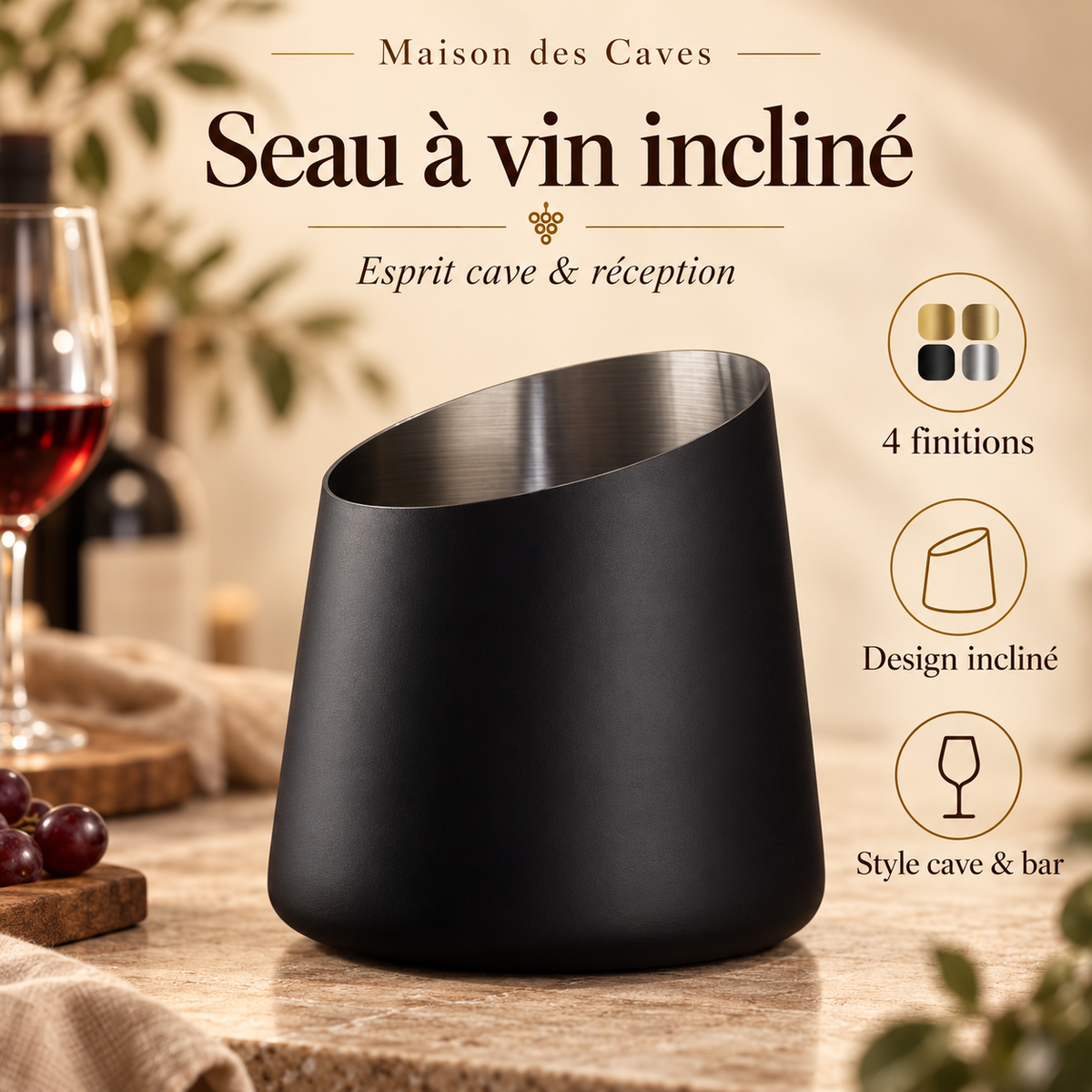 Seau à vin en acier - Rafraîchisseur de bouteille - vue produit