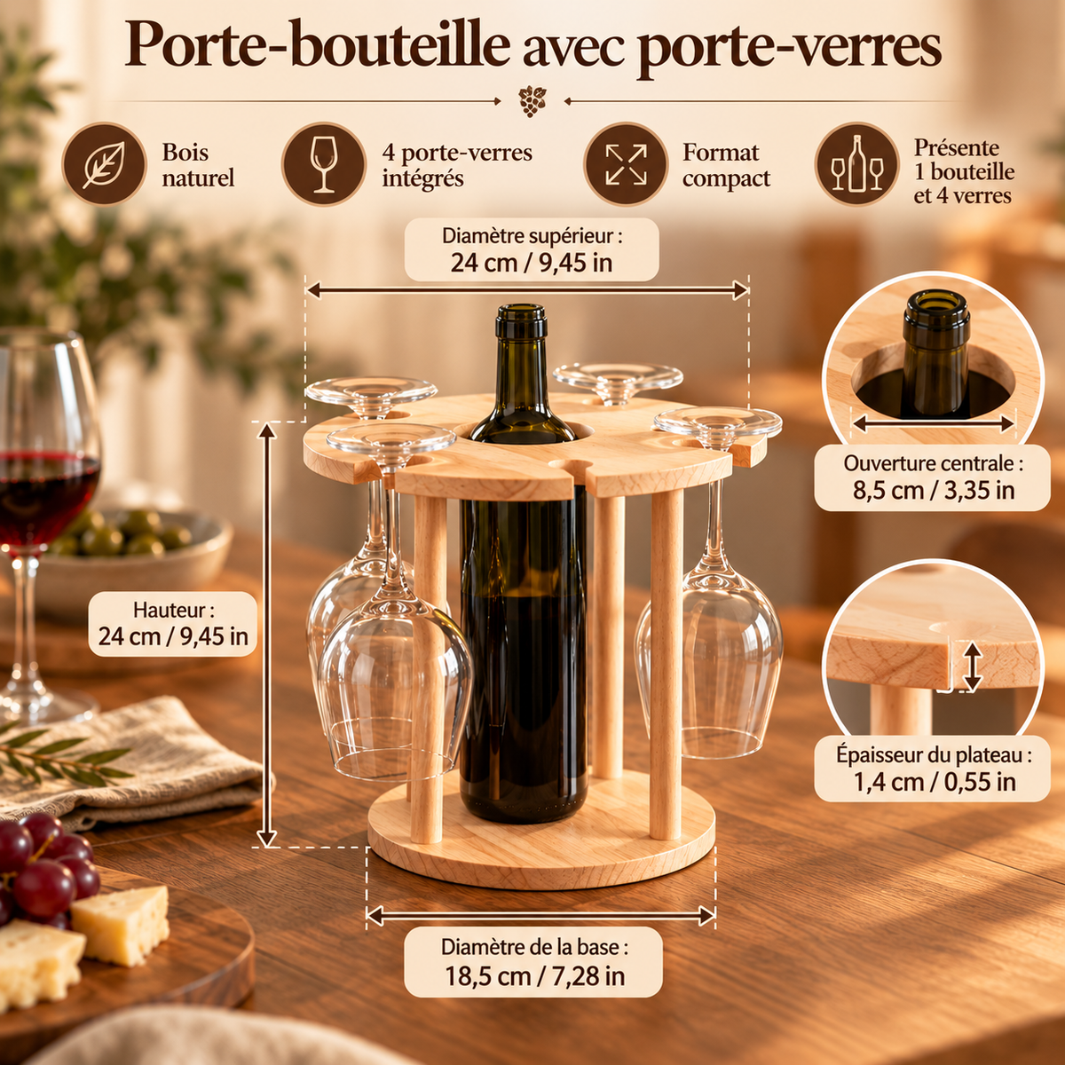 Porte-bouteilles avec porte-verres