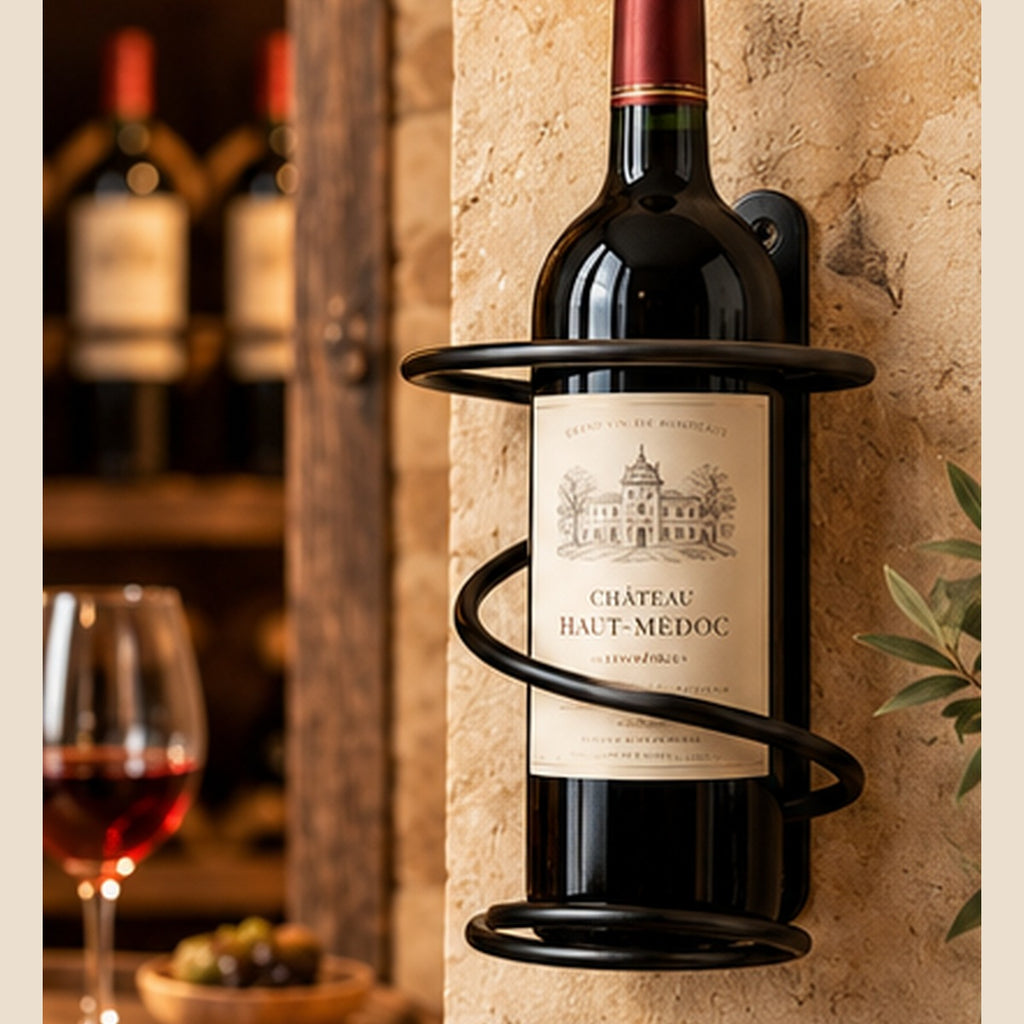Support mural spirale pour bouteille de vin en mise en situation