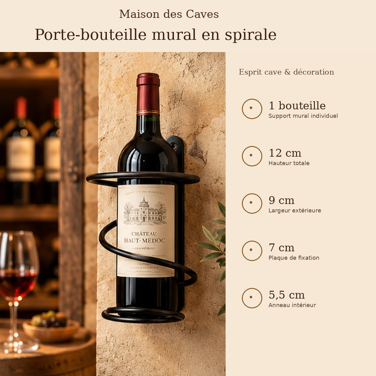 Caractéristiques du support mural spirale pour bouteille de vin
