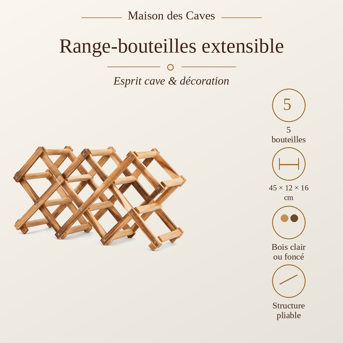 Caractéristiques du porte-bouteilles en bois 6 bouteilles