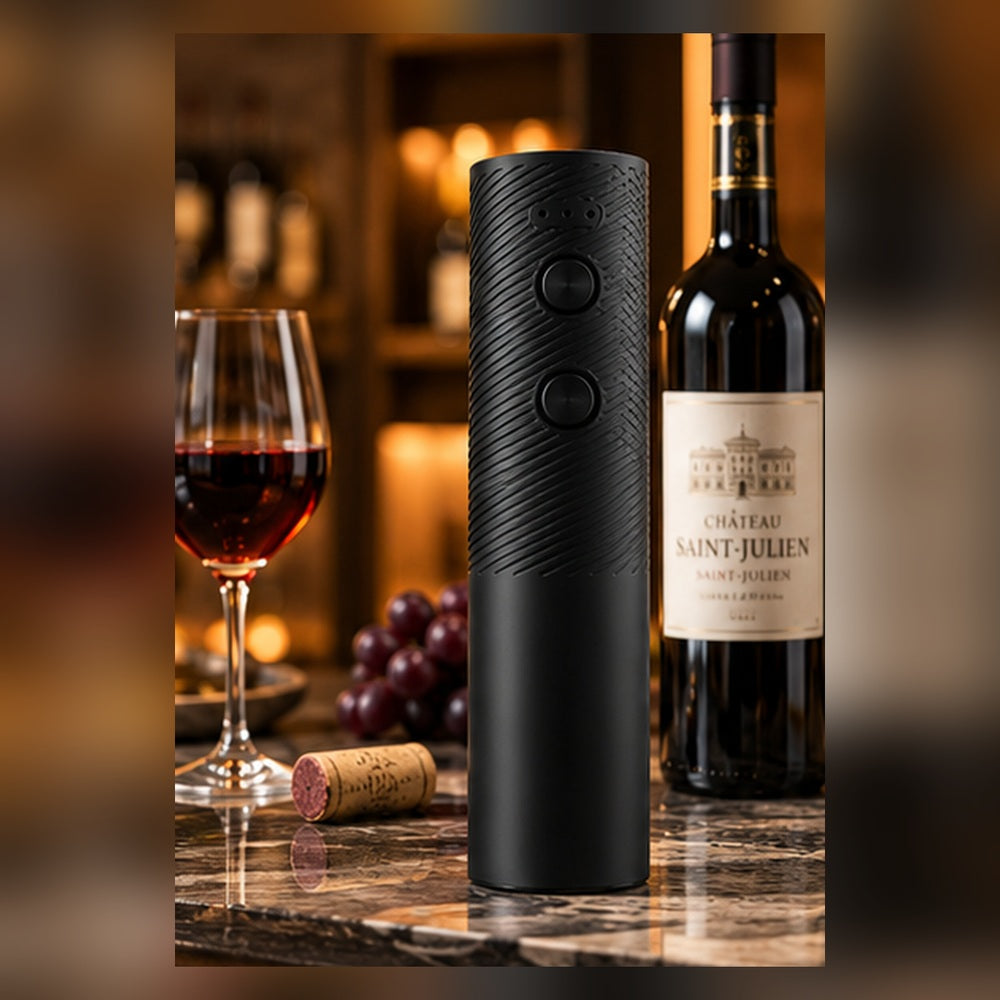 Tire-bouchon électrique pour bouteille de vin en mise en situation